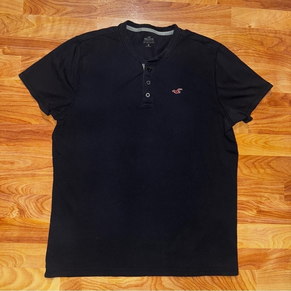 Hollister Pullover 1/4 Button Black T Shirt The MUST-HAVE COLLECTION Mens Sz XL